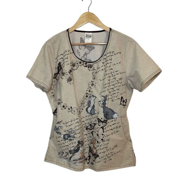 Disney Bambi Thumper Scrub To, Beige, butterflies, Medium - Picture 1 of 7